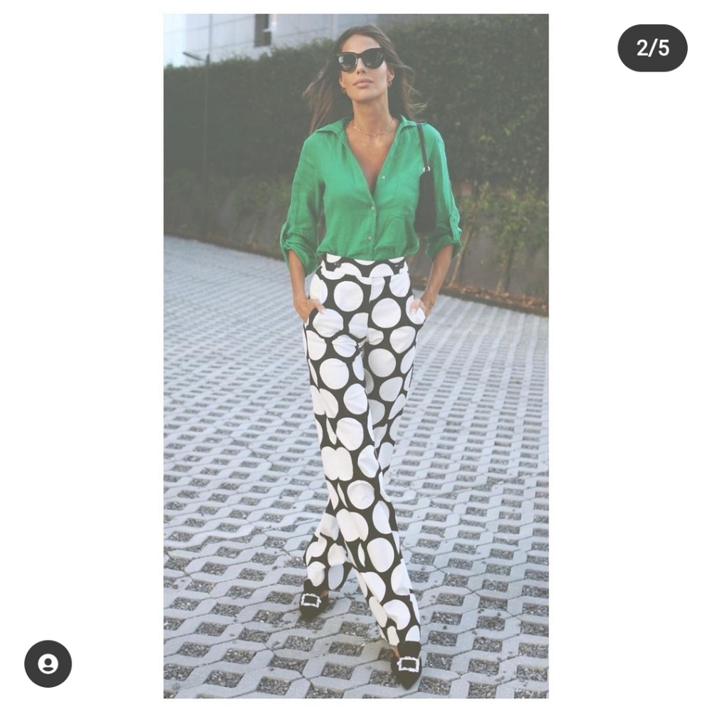 Zara Black & White Wide-Leg Polka Dot Trousers - Picture 3 of 8